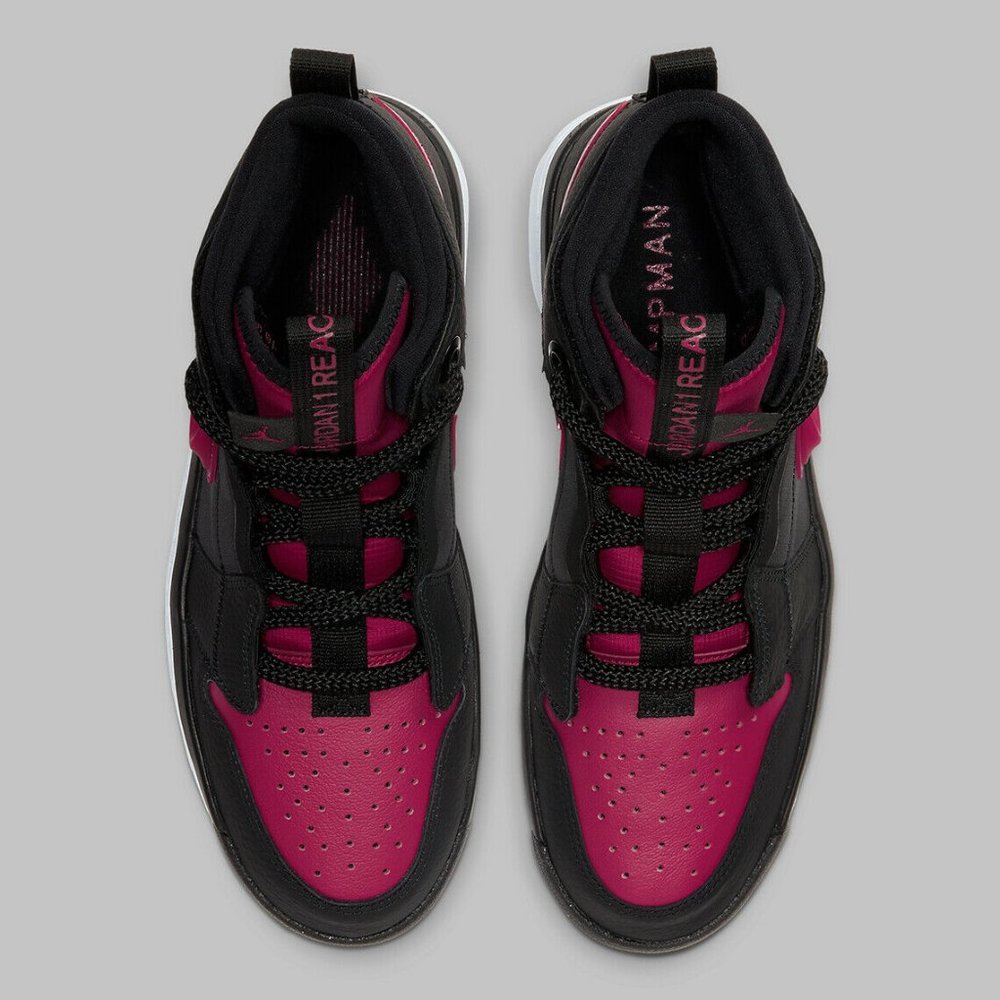 NIKE MEN'S AIR JORDAN 1 HIGH REACT NOBLE RED BLACK - Picture 2 of 6